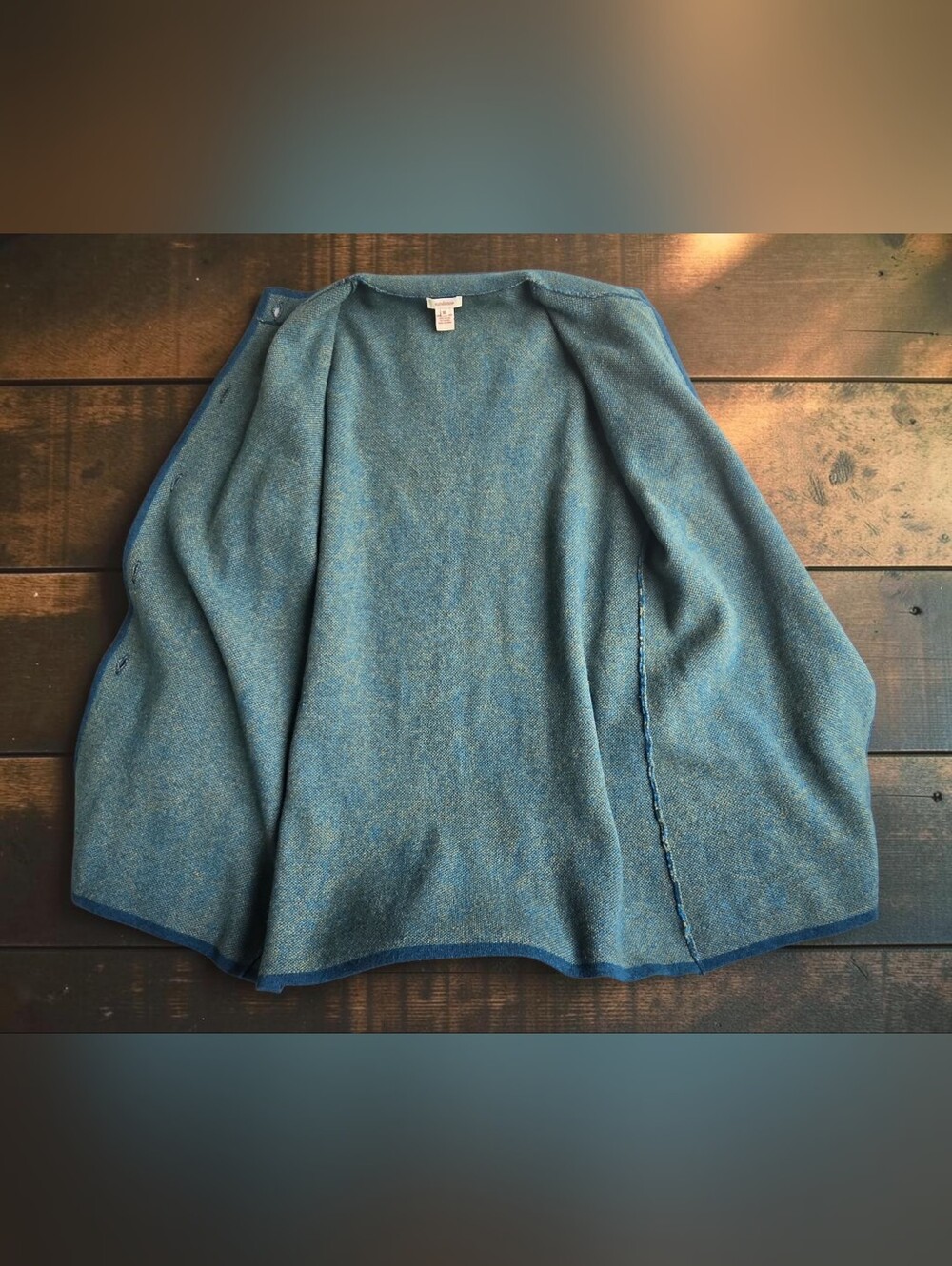 Sundance Merino Wool Floral Jacquard Long Cardigan Coat Blue Boho Cottagecore XL - Picture 3 of 9